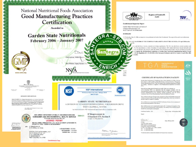 Сертификаты Garden State Nutritions